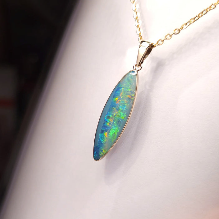 Amazon.com: Australian Opal Pendant Brilliant Sapphire Blue 14k Gold  Doublet Gift 435ct J40 : Handmade Products